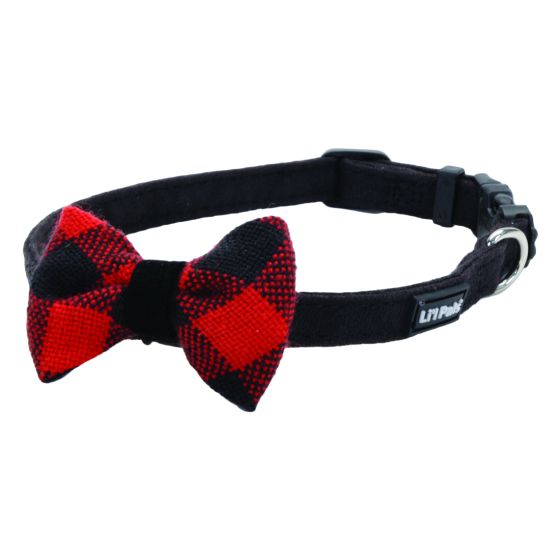 Li'l Pals Micro Suede Collar Black With Plaid Bow Tie Dog 1pc 3/8x8-12in Harmony Pet Supplies Scarborough