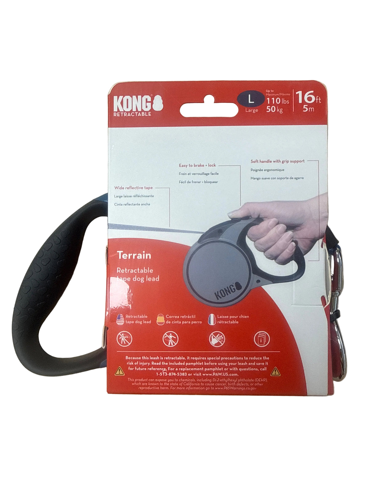 KONG - Retractable Tape Leash Terrain (Large - Blue / 5m up to 50KG) - Harmony Pet Supplies