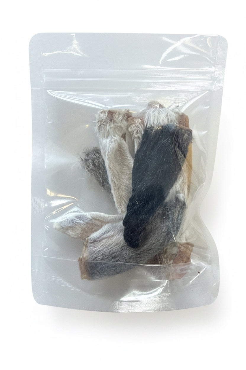Dehydrated Rabbit Ear Dog Treat - Natural Hypoallergenic Pet Snack Scarborough Harmony Pet Supplies in a package.