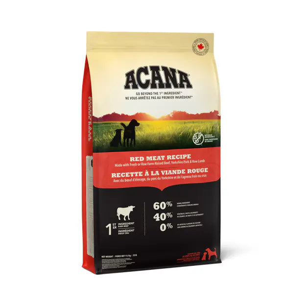 Acana Red Meat Recipe dog food packaging on a white background