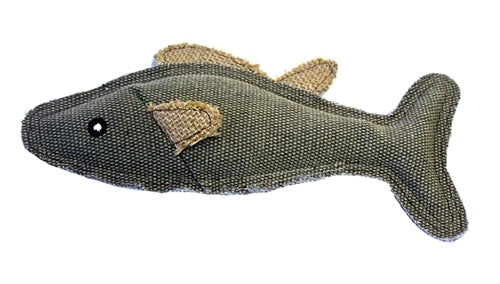 Fish-shaped cat toy with catnip with a textured surface on a white background
