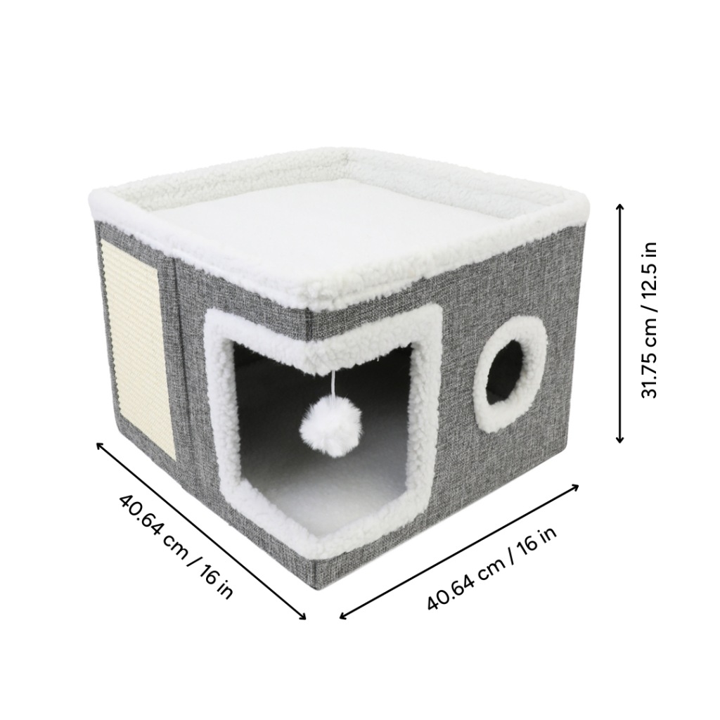 Windowed Bunk Bed Cat Cave with Scratcher