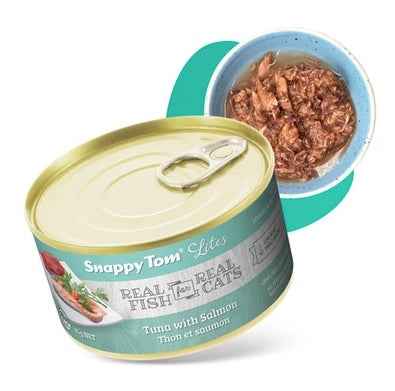 Snappy Tom Lites - Tuna with Salmon cat wet food look in a bowl at Harmony Pet Supplies, Scarborough