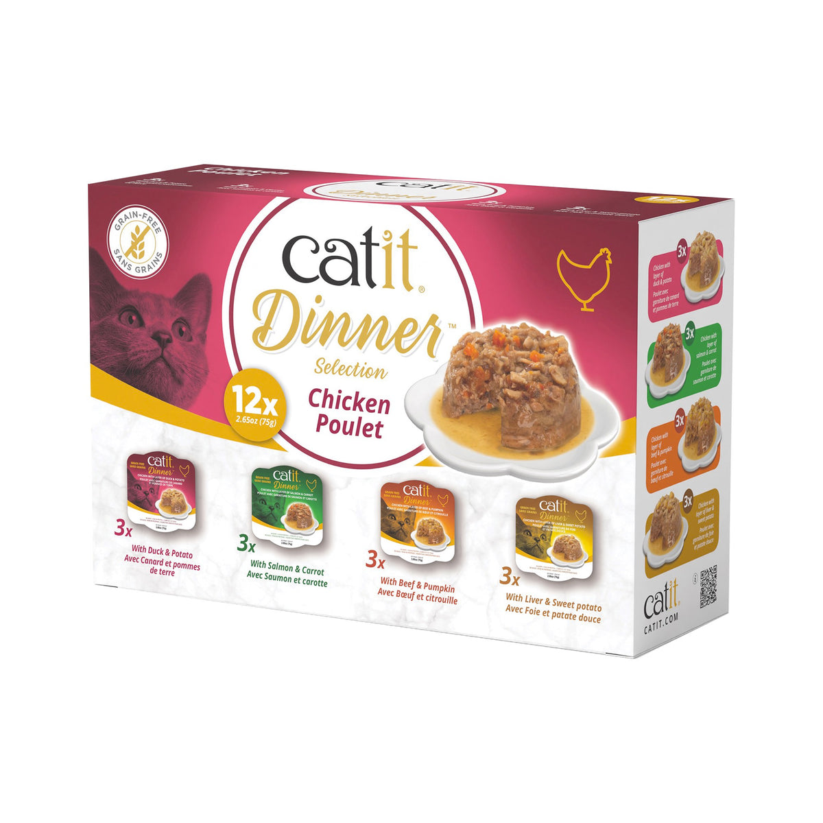 Catit Dinner Selection Chicken Poulet cat food packaging on a white background