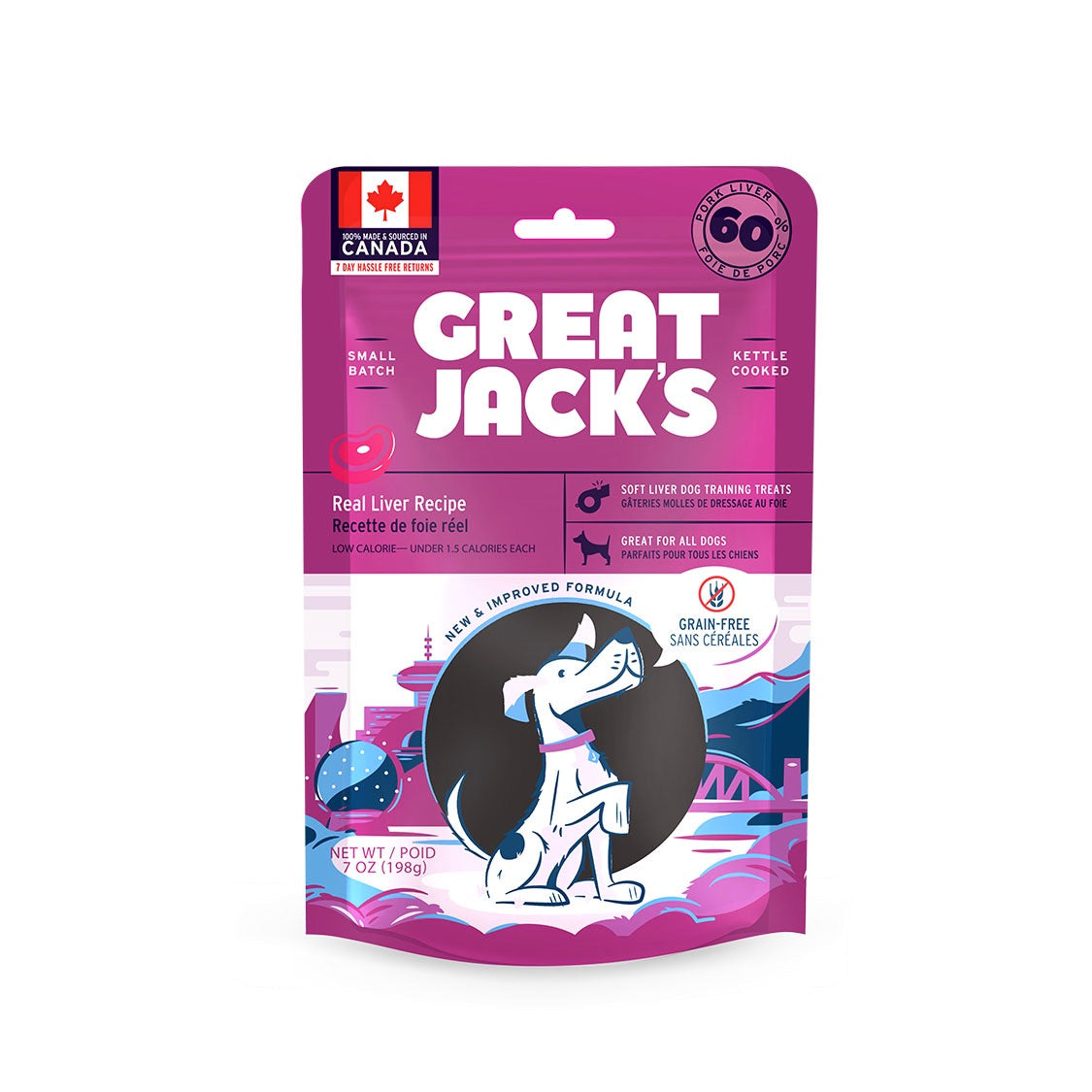 Great Jack real liver soft dog treats package on a white background