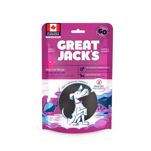 Great Jack real liver soft dog treats package on a white background