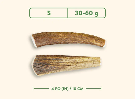 Two pieces of rawhide with weight and length specifications on a light background - Harmony Pet Supplies | Scarborough, Pickering, Ajax, Whitby, North York.
