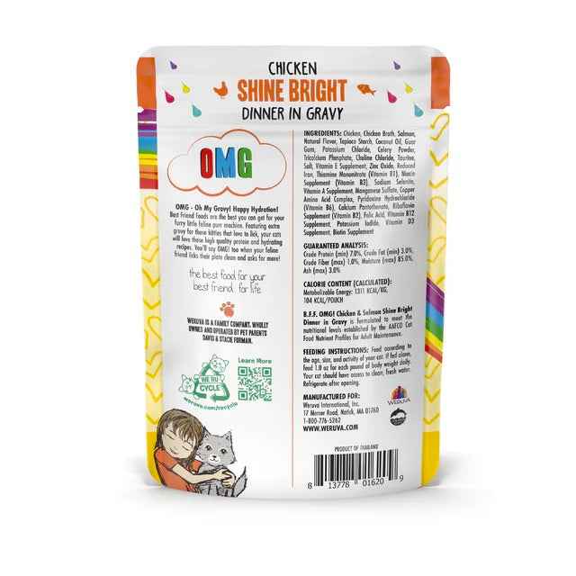 Weruva - Chicken and Salmon Shine Bright - Cat Food Back side of pouch at Harmony Pet Supplies, Scarborough