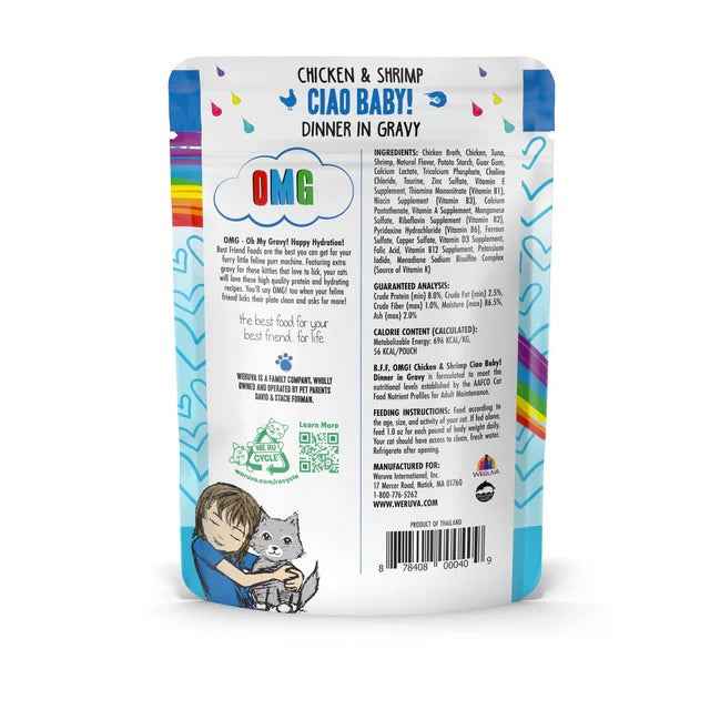 Weruva - Chicken and Shrimp Ciao Baby - Cat Food pouch back side with ingredients at Harmony Pet Supplies, Scarborough