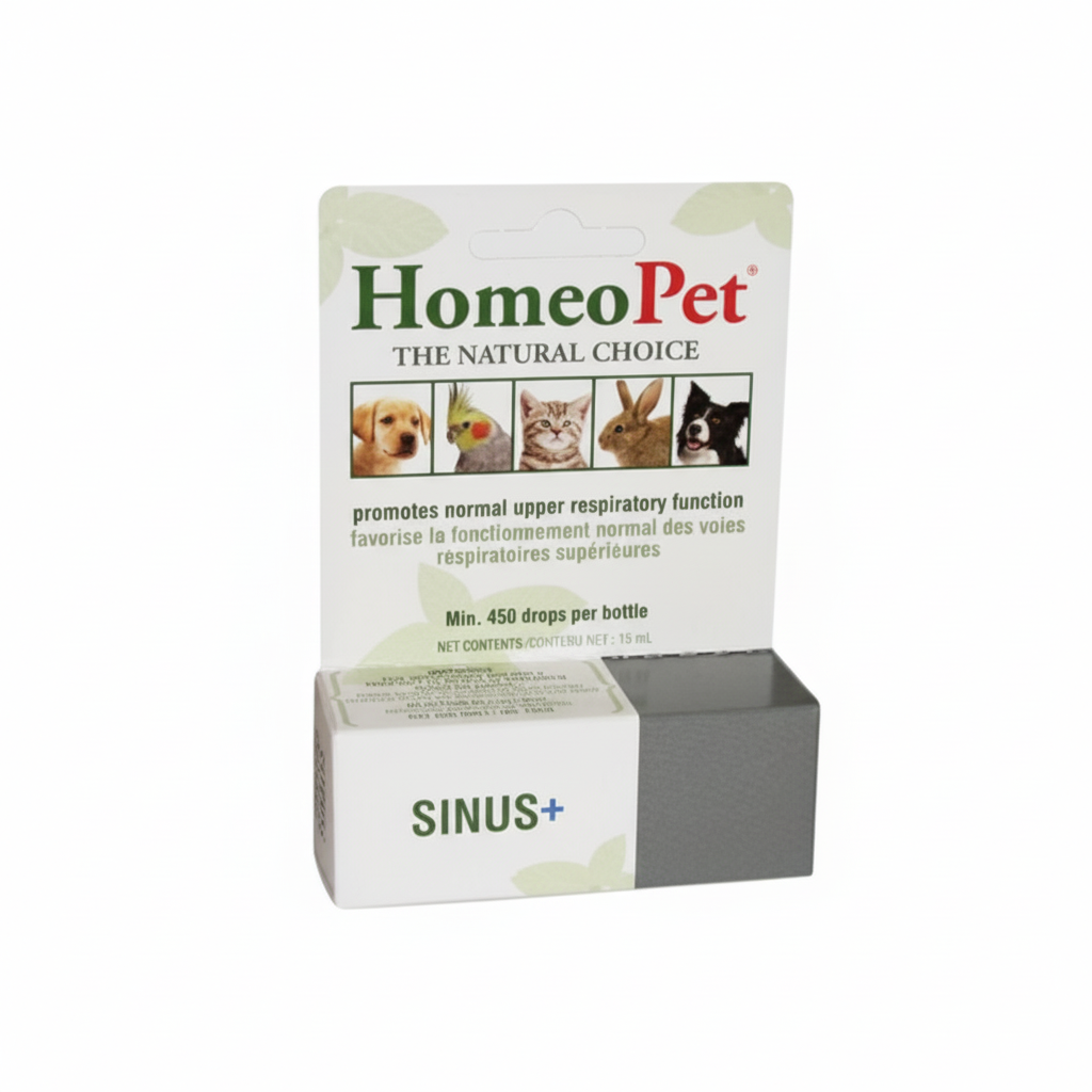 HomeoPet Sinus+ product packaging on a white background