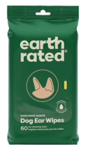 Earth Rated dog ear wipes packaging on a white background, front