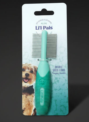 Pet grooming comb on a L'il Pals branded card with a beige background