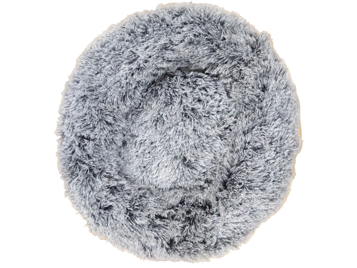Round gray shaggy rug on a wooden floor for dogs and cats at Harmony Pet Supplies, Scarborough