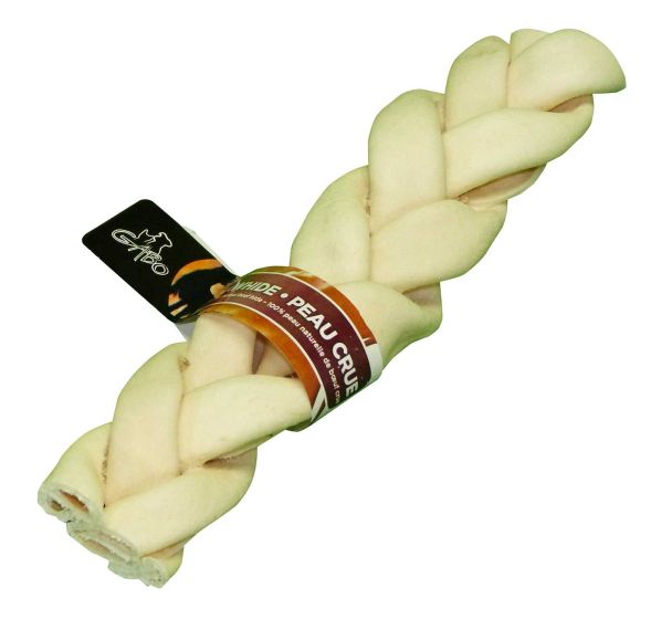 Gabo White Rawhide Braided Twist Dog