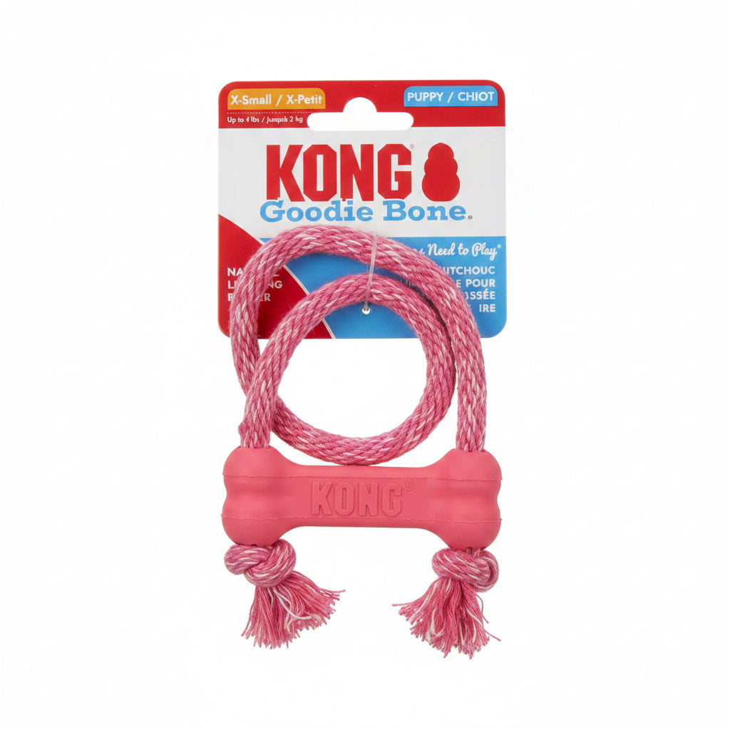 KONG Pink dog goodie bone dog toy with rope and packaging for puppies at Harmony Pet Supplies Scarborough 