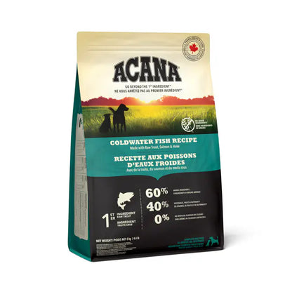 Acana dog food package with a scenic design on a white background Acana Coldwater Fish Dog Food - at Harmony Pet Supplies, Scarborough