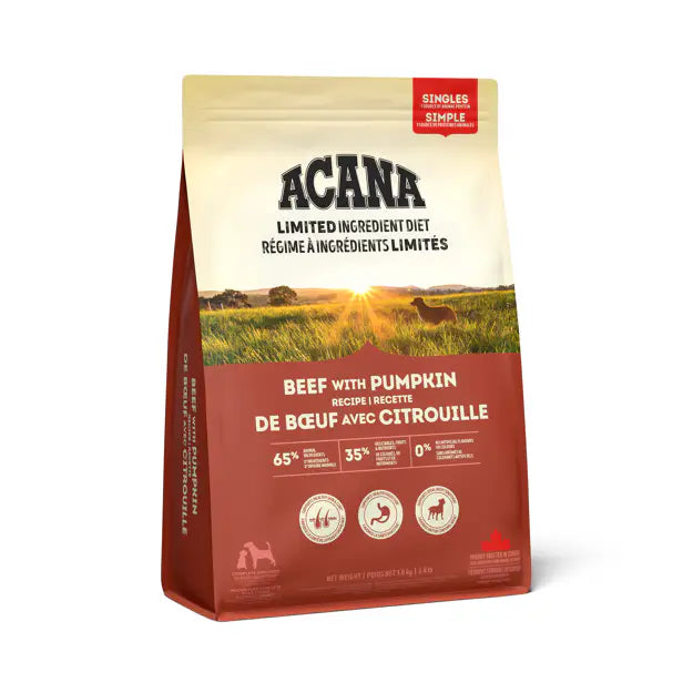 ACANA® - Singles Limited Ingredient Beef with Pumpkin Recipe Dry Dog Food back - at Harmony Pet Supplies, Scarborough