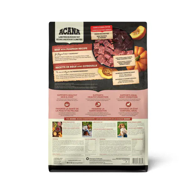 ACANA® - Singles Limited Ingredient Beef with Pumpkin Recipe Dry Dog Food Ingredients - at Harmony Pet Supplies, Scarborough