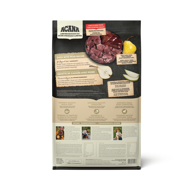 ACANA Singles Duck and Pear Dog Food 10.8kg bag rear view
