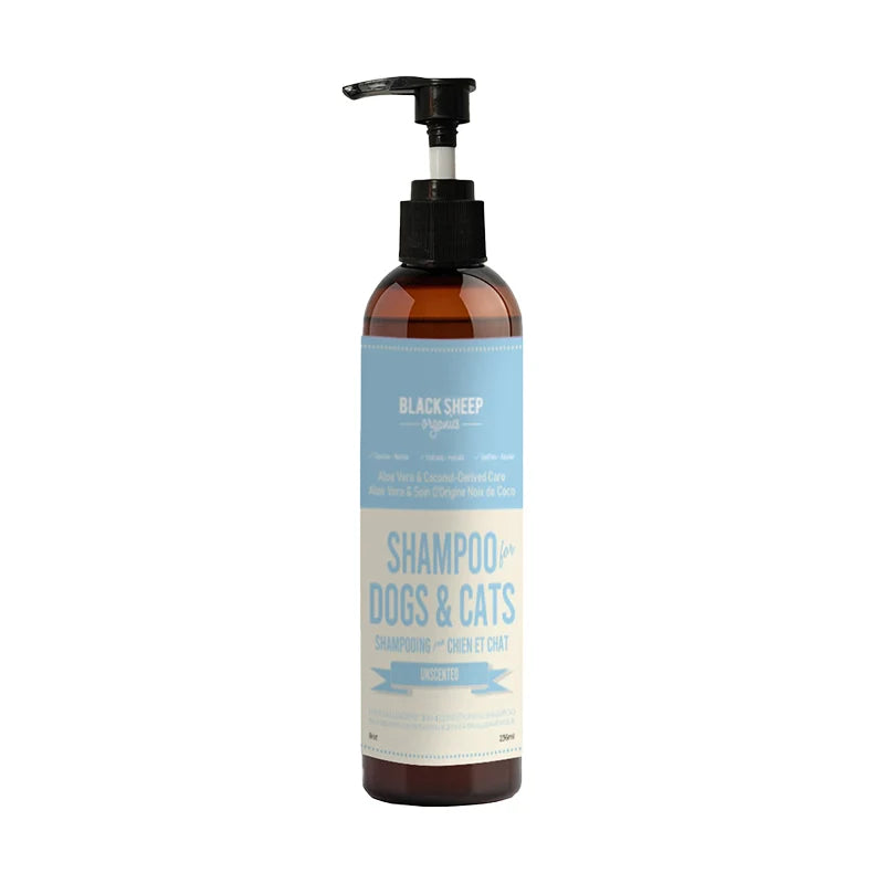 Bottle of shampoo for dogs and cats with a pump on a white background at Harmony Pet Supplies, Scarborough