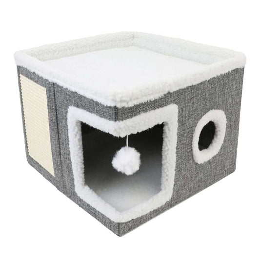 Windowed Bunk Bed Cat Cave with Scratcher