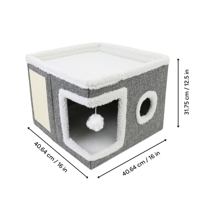 Windowed Bunk Bed Cat Cave with Scratcher