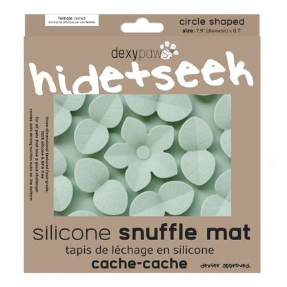 Dexypaws Circle Hide & Seek Silicone Snuffle Mat (Sage Green) package  in box on a white background at Harmony Pet Supplies, Scarborough