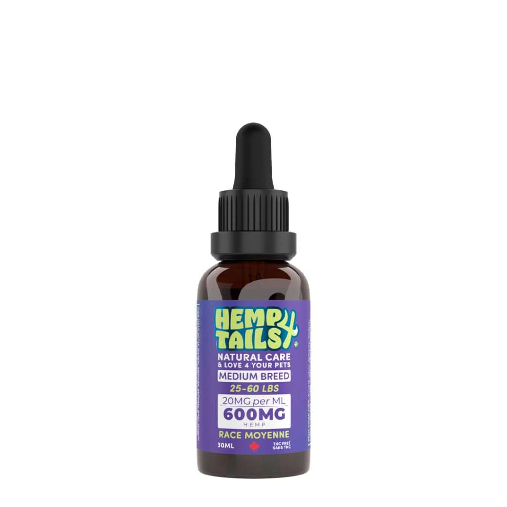 A bottle of Hemp 4 Paws pet supplement with a dropper, in orange and green label, indicating 1200mg concentration.