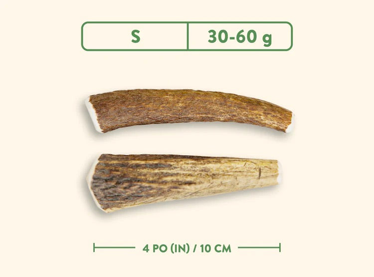 Two pieces of rawhide with weight and length specifications on a light background - Harmony Pet Supplies | Scarborough, Pickering, Ajax, Whitby, North York.