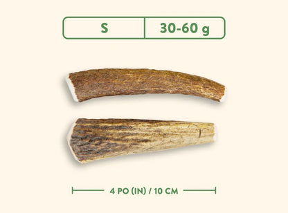 Two pieces of rawhide with weight and length specifications on a light background - Harmony Pet Supplies | Scarborough, Pickering, Ajax, Whitby, North York.