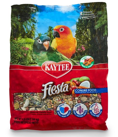 Kaytee Fiesta Conure Food bag with parrot images on a white background - Harmony Pet Supplies - Toronto, Scarborough, Pickering, Ajax, Whitby, North York.