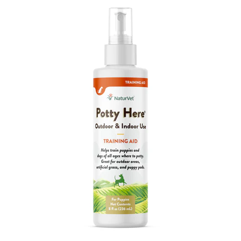 NaturVet Potty Here training aid spray bottle on a white background