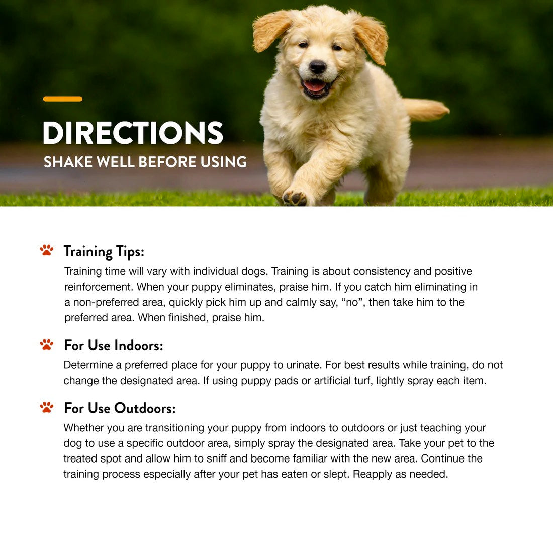 Puppy running on grass with training tips text overlay