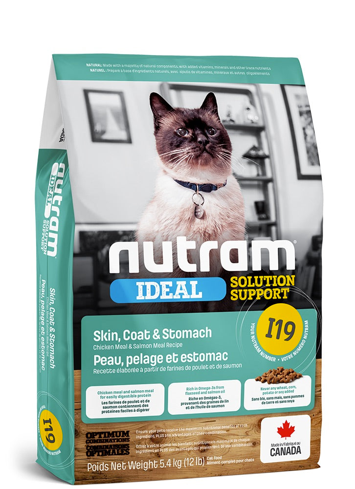 A package of Nutram Ideal Solution Support cat food featuring an image of a cat on the front -Pet Supplies Toronto, Scarborough, Pickering, Ajax, Whitby, North York.