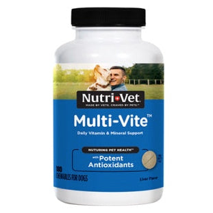 Nutri-Vet Multi-Vite supplement bottle on a white background. Harmony Pet Supplies
