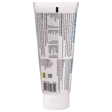 A white squeeze tube of Nutri-vet cat paw gel shown from the back, displaying detailed product instructions, ingredients, and a barcode on a plain white background at Harmony Pet Supplies, Scarborough.