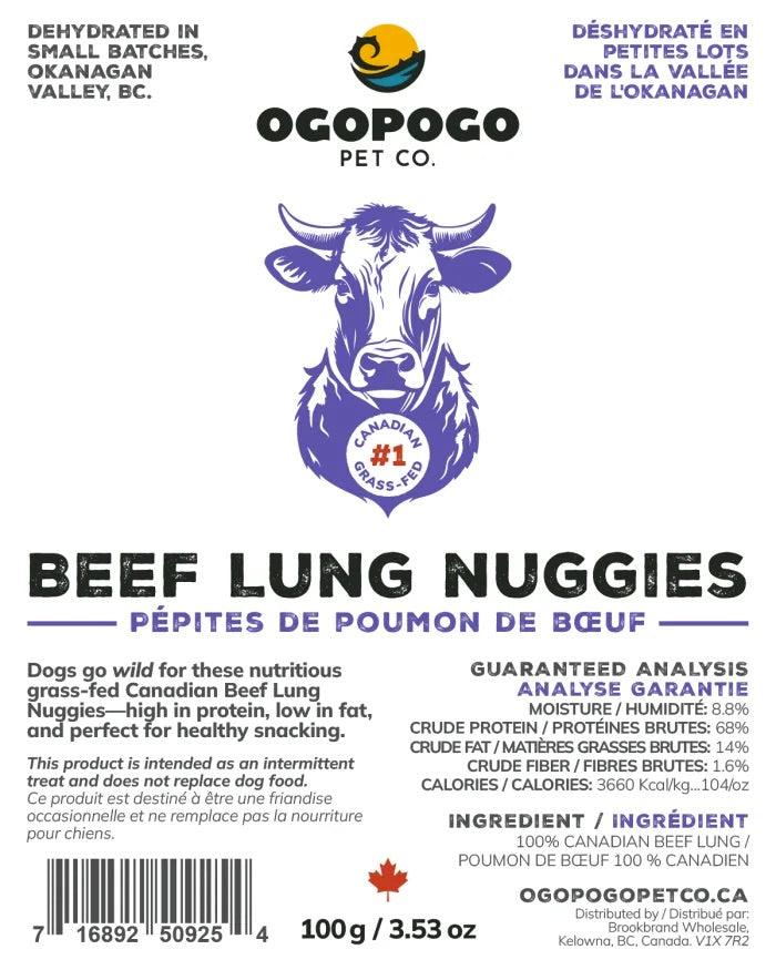 OGOPOGO Pet Co Beef Lung Nuggies Dog Treats back