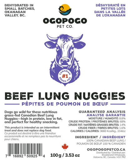 OGOPOGO Pet Co Beef Lung Nuggies Dog Treats back