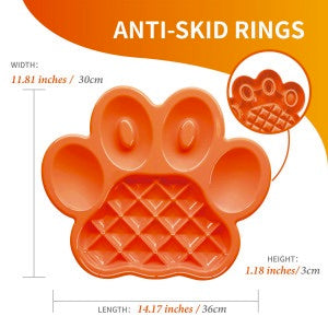 Orange anti-skid ring shaped like a dog paw with measurements on a white background