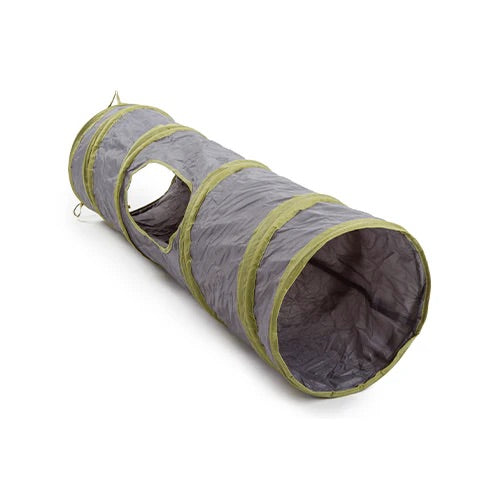 Gray pet tunnel with green trim on a white background