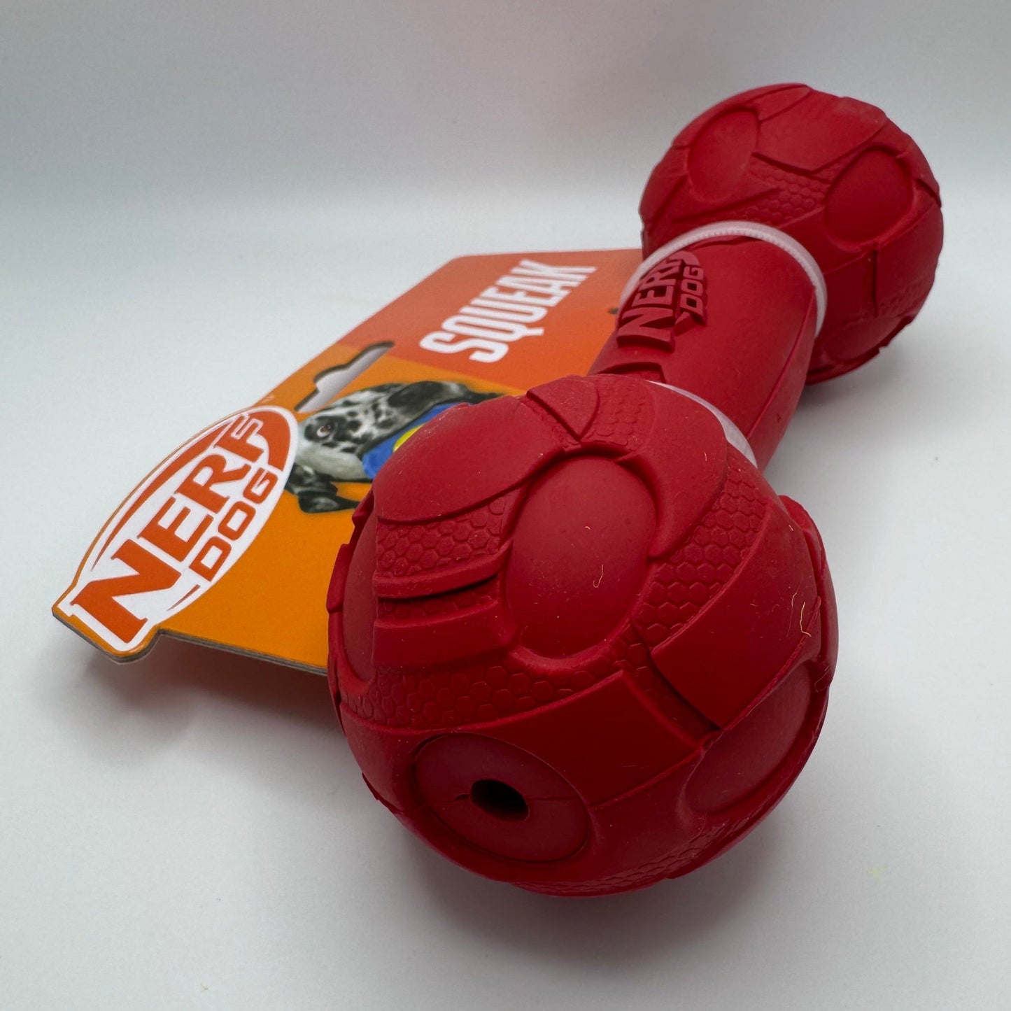 Durable Dog Squeak Barbell Toy – Red for Active Chewers Harmony Pet Supplies Scarborough