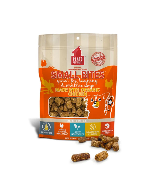 Plato Small Bites with Organic Chicken Dog Treats Front