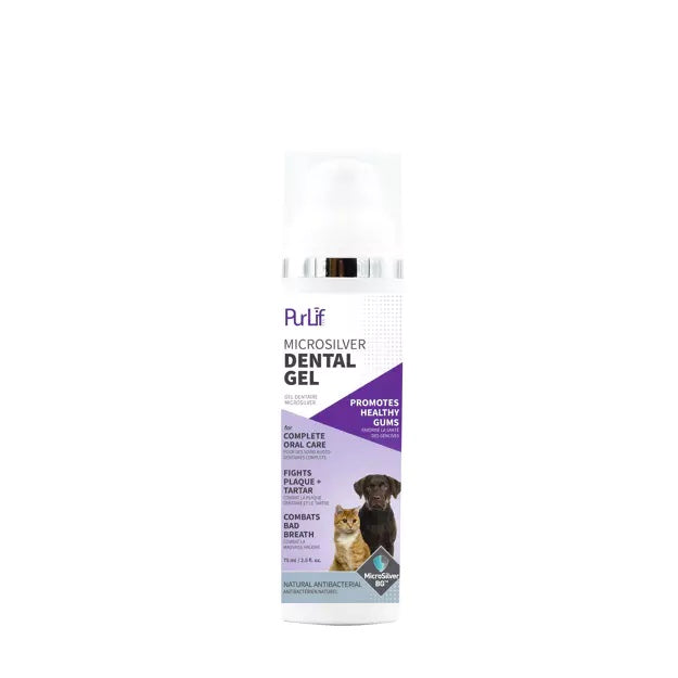 Purit Microsilver pet Dental Gel bottle on a white background at Harmony Pet Supplies, Scarborough