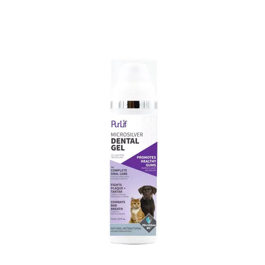 Purit Microsilver pet Dental Gel bottle on a white background at Harmony Pet Supplies, Scarborough