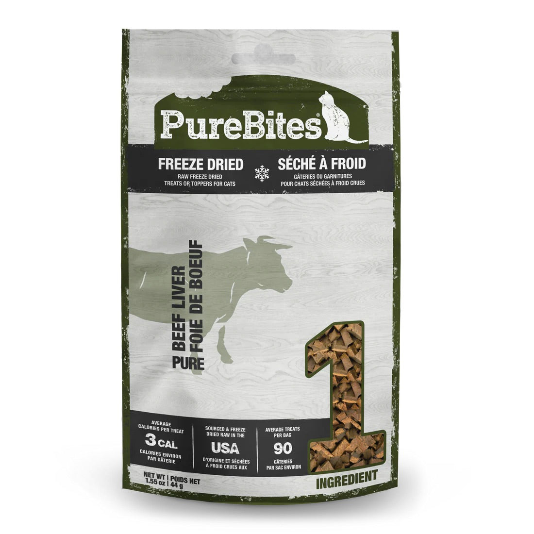PureBites freeze-dried beef liver treat package for cats on a white background