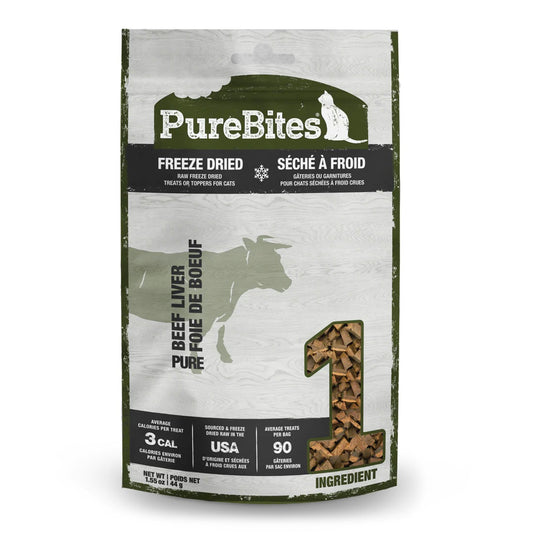 PureBites freeze-dried beef liver treat package for cats on a white background