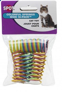 Packaged SPOT cat toy with colorful side springs and Spot branding, Front
