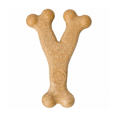 Spot Dog bone-shaped chew toy made of natural cork on a white background at at Harmony Pet Supplies Scarborough