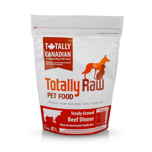 Bag of Totally Canadian Totally Raw pet food on a white background