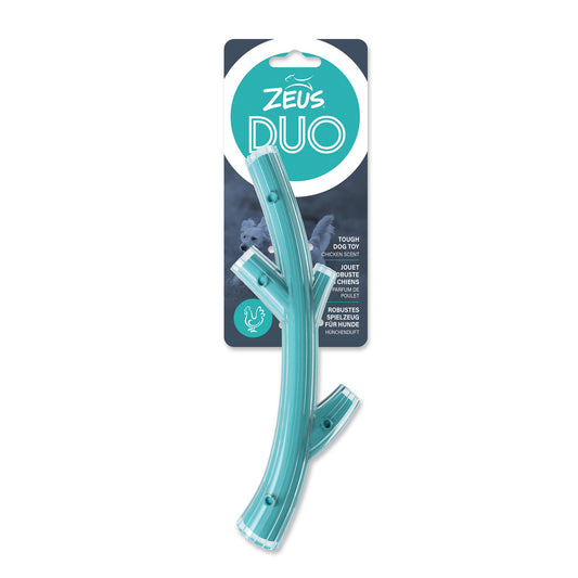 Zeus dog toy with packaging labeled 'ZEUS DUO' on a white background at Harmony Pet Supplies Scarborough